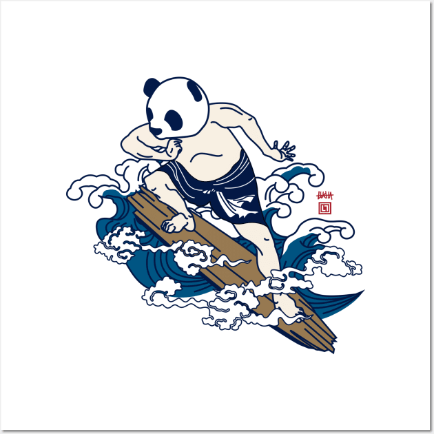 Surfing panda(Ukiyo-e) Wall Art by RK58